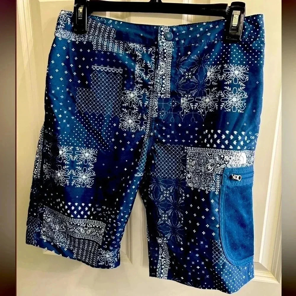 The North Face Kids Blue Bandana Print Swim Trunks